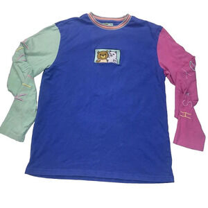 Teddy Fresh Rip N Dip Cat Bear Embroidered‎ Colorblock Long Sleeve Size Medium